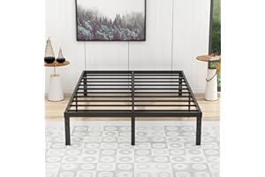 alazyhome Full Size Bed Frame 14 Inch Metal Platform Bed Frame Heavy Duty Steel Slats Support No Box Spring Needed Noise-Free Easy Assembly Black