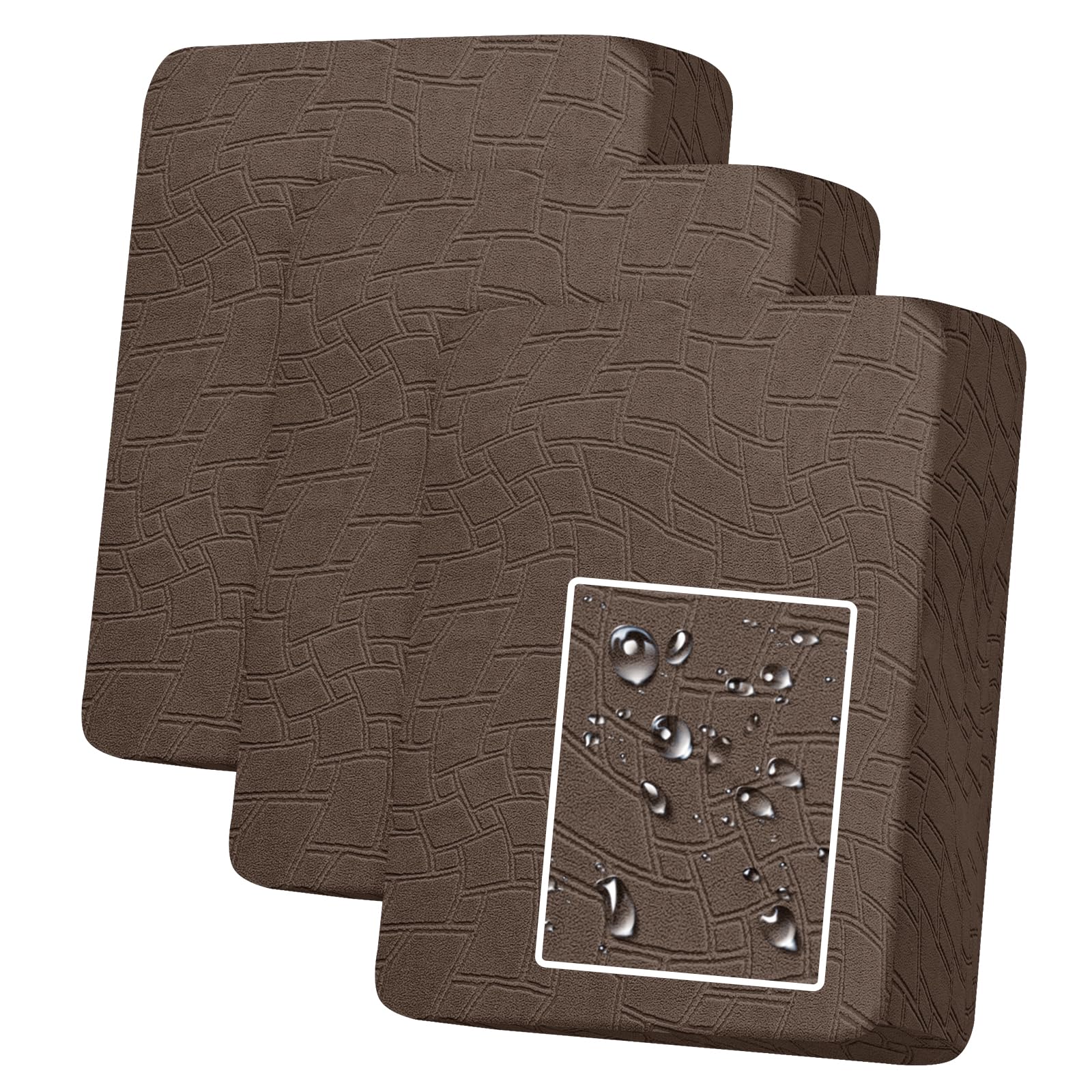 MAXIJIN Waterproof Sofa Seat Cushion Cover Jacquard Sofa Seat Cover Non-Slip Couch Seat Slipcover Protector Replacement for Individual Cushion with Elastic Bottom (Dark Brown, 1 Seater*3)