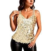 Women's Sequin Tank Tops Fashion Sleeveless V Neck Camisole Sparkle Strappy Halter Shirt for Party Christmas Concert Outfits