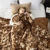Cozy Bliss Faux Fur Throw Blanket King Size, Fuzzy Soft Plush Thick Bubble Blanket for Bed Couch Bedroom Living Room, 108x90 Inches Tie-dye Brown