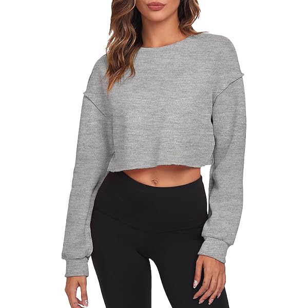 トップス Flight Mode Cropped Pullover(light gray) FKEEP Cropped Sweatshirts for Women Long Sleeves Crewneck