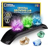 National Geographic Crystal Growing Kit - 3 Vibrant Coloured Crystals to Grow with Light-Up Display Stand & Guidebook, Includ