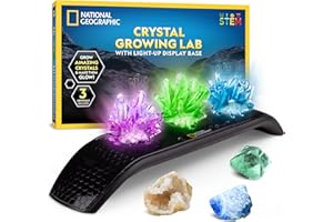 National Geographic Crystal Growing Kit - 3 Vibrant Coloured Crystals to Grow with Light-Up Display Stand & Guidebook, Includ