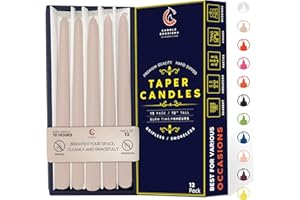 CANDLE CHARISMA Ivory Cream 12 Inch Taper Candles - Pack of 12 Premium Unscented, Dripless & Smokeless Hand-Dipped Candles for Birthday, Wedding or Dinner Decorations and Formal Candlelighting