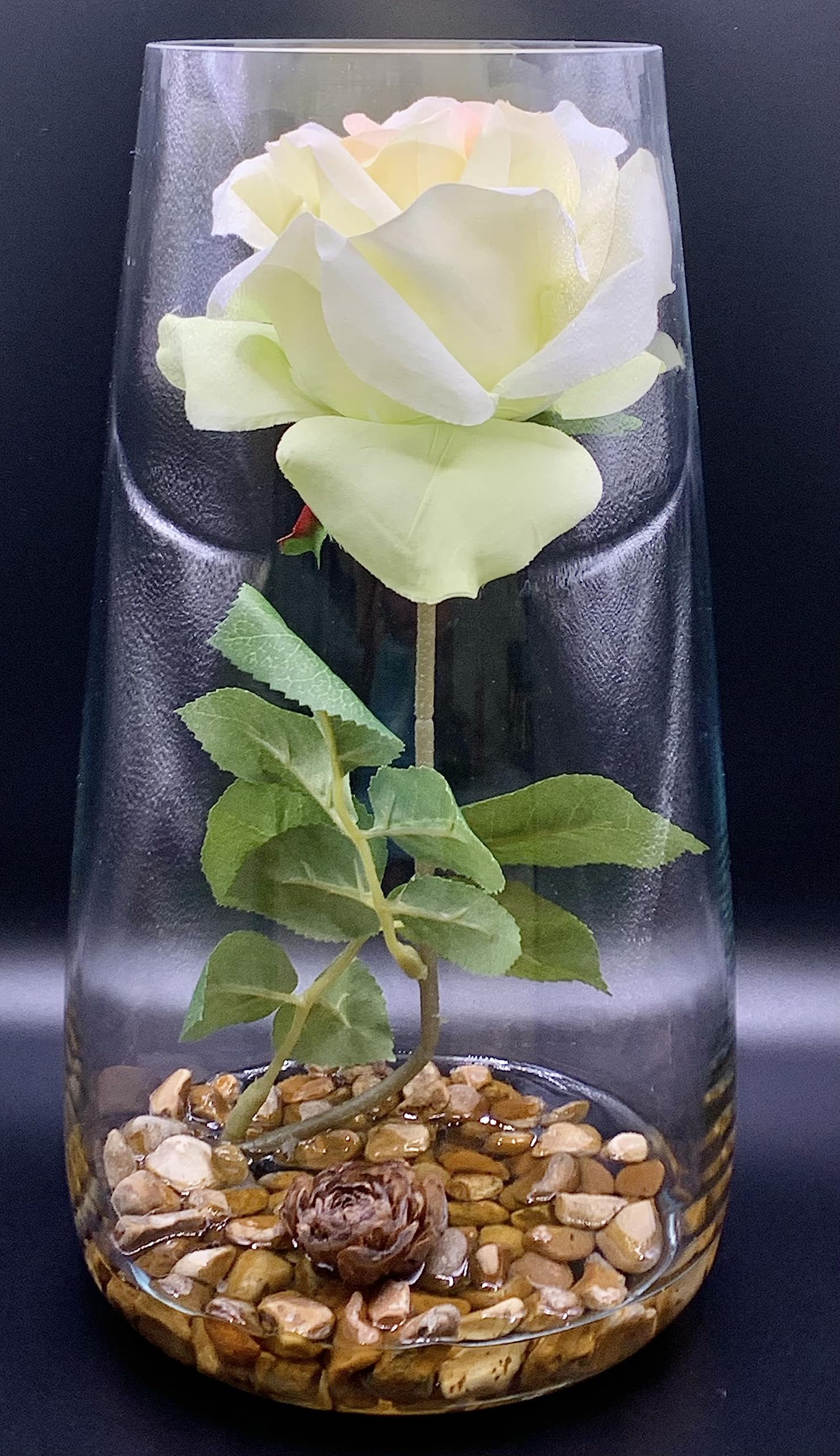 SMArtDecor Ltd - Artificial Single White Large Rose. 16x20x30cm Vase set in Faux Water (White)