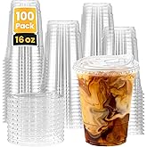 100 pcs 16 oz Plastic Cups With Sip Lids, Disposable Clear Plastic Cups With Sip Lids for Iced Coffee, Cold Drinks, Smoothie and Milkshake, Ideal for Home Party Cateing & Small Bussiness