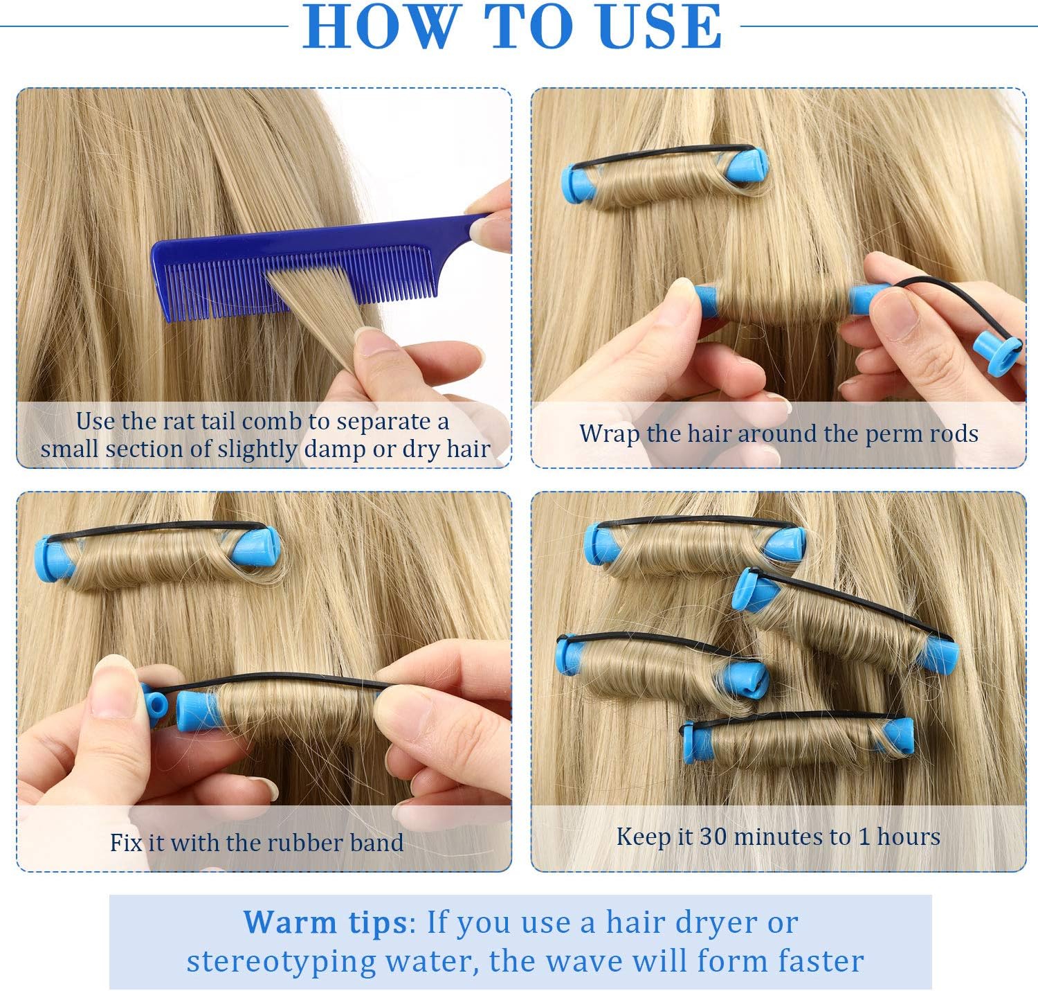 48 Pieces Hair Perm Rods Short Cold Wave Rods Plastic Perming Rods Hair Curling Rollers Curlers with Steel Pintail Comb Rat Tail Comb for Hairdressing Styling Supplies (0.35 Inch - Image 4