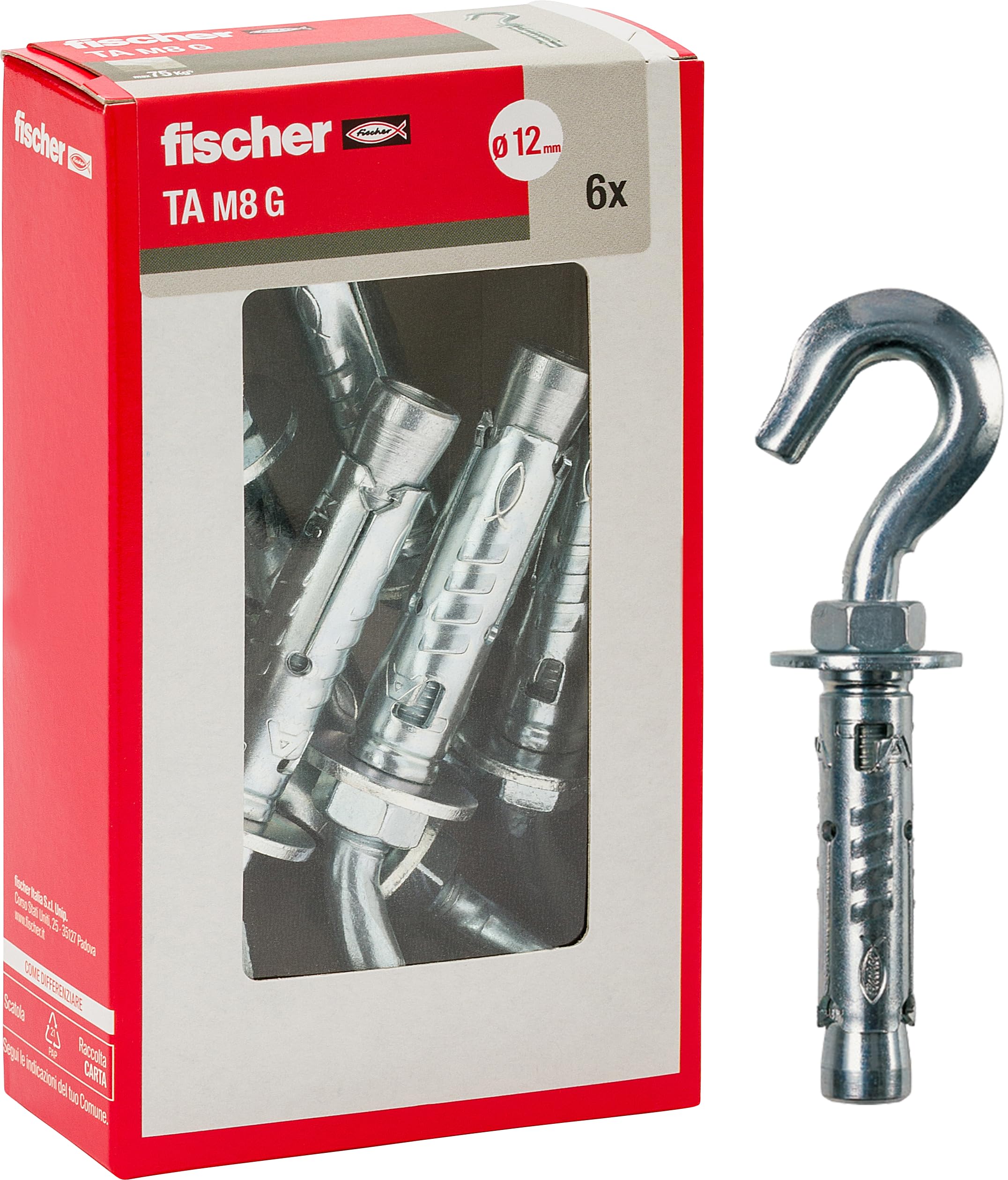 Fischer 71257 Steel Dowel Ta M 8 with Hook, Diameter 12 mm