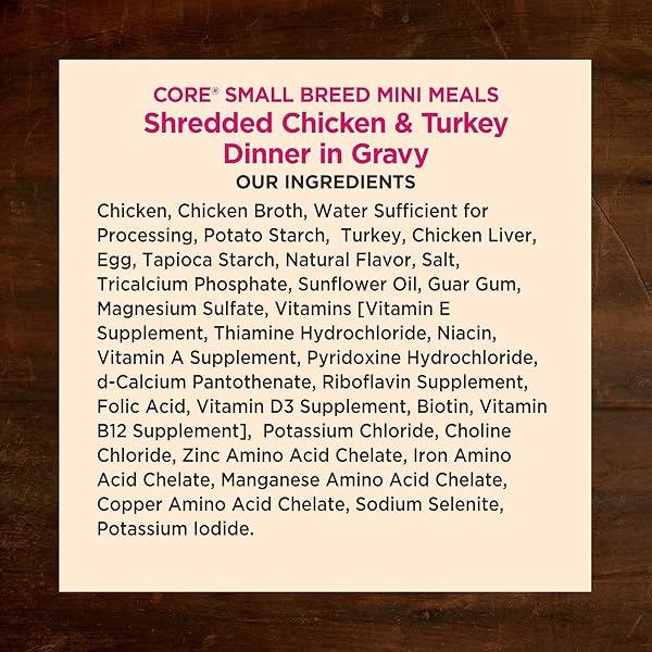 WELLNESS CORE SMALL BREED MINI MEALS SHREDDED IN GRAVY ADULT WET DOG FOOD, GRAIN FREE, NATURAL, CHICKEN AND TURKEY DINNER RECIPE, 3 OZ, PACK OF 12 POUCHES