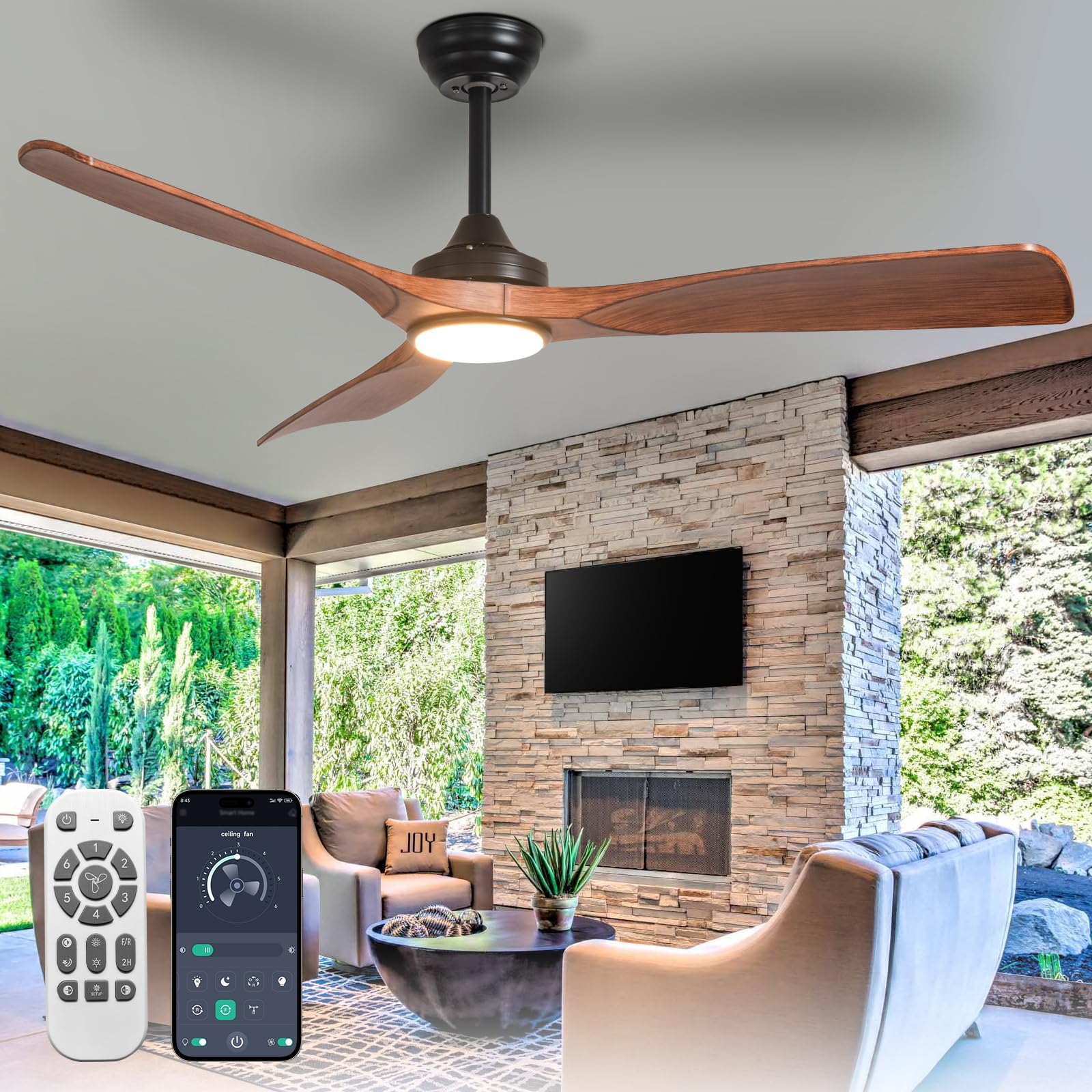 BvenuBigLite Outdoor Ceiling Fan with Light: 52