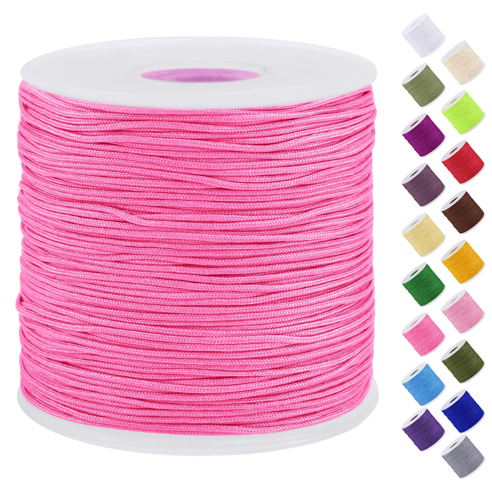 Uiopa Nylon Cord, 0.7mm x 131 Yards Nylon String for Bracelet Making, Beading Thread Bracelet Cord for Necklace, Jewellery Making, Macrame, DIY Crafts, Silver Pink