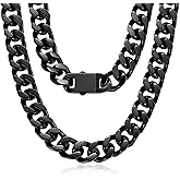 ROWIN&CO Men's Miami Cuban Chain Necklace Black Plated 16mm Chunky Stainless Steel Cuban Curb Link Collar, Hypoallergenic Hip Hop Jewelry, 20-30 Inch, Gift Box