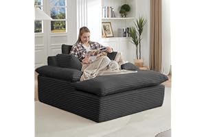 FEETICE Oversized Chaise Lounge Chair Indoor, 50" Corduroy Upholstered Modern Sofa with 3 Pillows, Comfy Sleeper & Reading Chair, No Assembly Required, Fluffy Cloud Couch for Living Room & Office