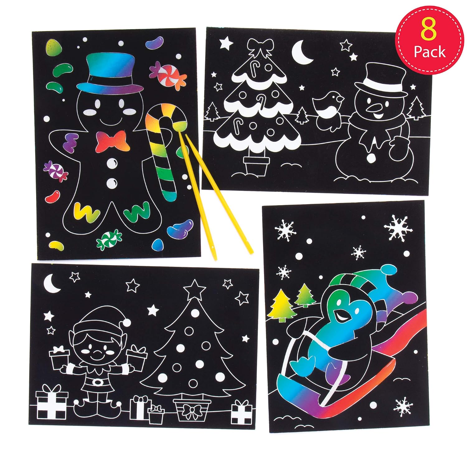 Baker Ross AR756 Christmas Scratch Art Decoration Kits (Pack of 8 Holiday Scenes) Fun Arts & Crafts Kids, Assorted - Image 3