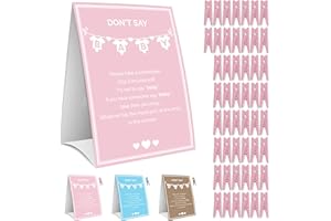 Party Hearty Baby Shower Games for Girl, Don't Say Baby Game,1 Sign and 50 Mini Pink Clothespins, Shower Game Ideas