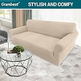 Granbest 3 Seater Sofa Cover Beige High Stretch Non Slip Jacquard Spandex view 2