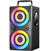 RRNUY Bluetooth Speaker 100W Portable Big Powerful Deep Bass Loud Sound Wireless Boombox with Subwoofer TWS LED Lights DSP Large Wooden Speakers for Outdoor Home Party