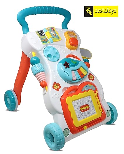 Zest 4 Toyz Baby Walker with Wheels Music, Baby First Walkers Cars Newborn Baby Walk Learning Cart 4 Wheels with Drawing Board Multi-Function for Age 6 Months +