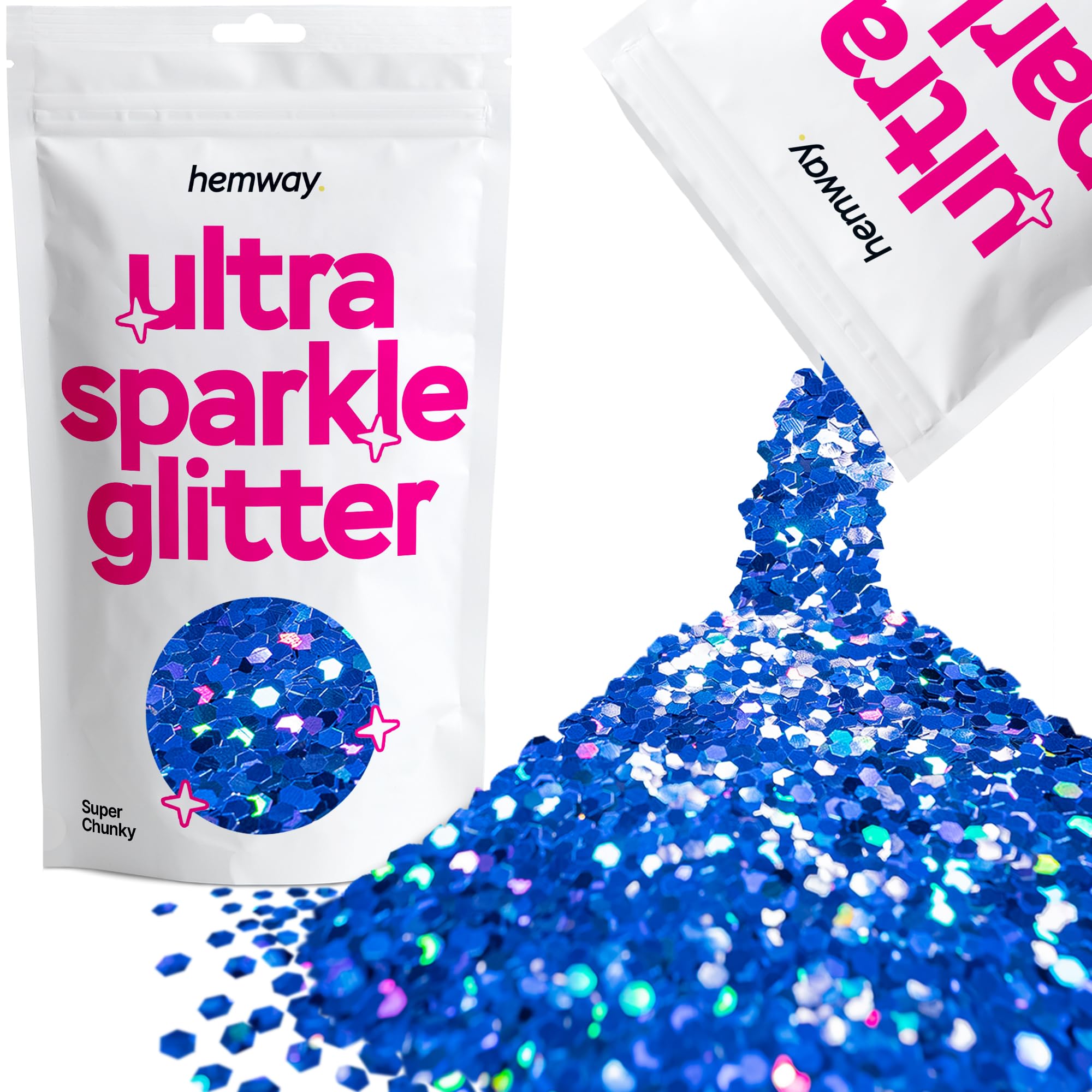 Hemway Ultra Sparkle Glitter Sapphire Blue Holographic 100g Super Chunky | Glitter for Arts & Craft, Makeup, Nail Art, Crafting, Card Making, Sparkle Decoration
