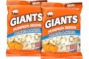 GIANTS SUNFLOWER SEEDS GIANTS Pumpkin Seeds - Pumpkin Seeds in Shell, Pumpkin Seeds to Eat, Roasted and Salted, Whole Pumpkin Seeds with Shell, High Protein Snack with 15g Protein Per Serving - 5.15 oz (Pack of 2)