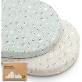 2pk Organic Baby Bassinet Sheets Boys, Girls, Fitted Sheet (Daisies) | 100% Cotton Bassinet Mattress Sheets, Compatible with Halo Bassinest Swivel Sleeper, Graco, Baby Delight, Universal Fitted