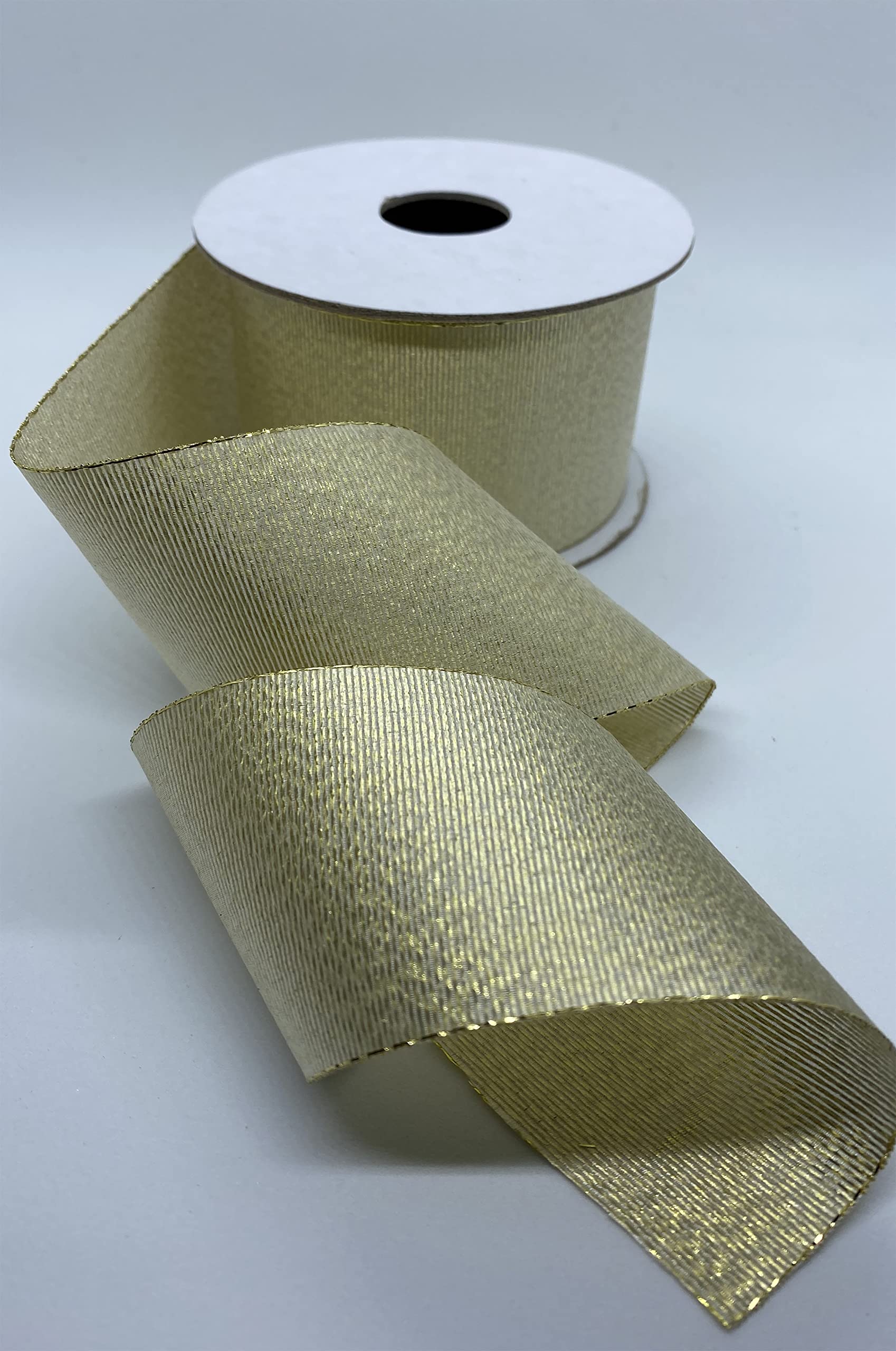 Gold Ribbon with Gold Edges 5cm x 5 Yards - Shimmer Glitter Christmas Ribbon for Tree Decorations, Bows - Festival DIY Crafts, Gift Wrapping