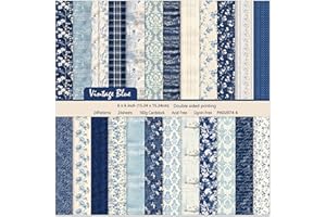 EAMOTOL 6 Inch Blue Floral Aesthetic Scrapbooking Paper Pad - 24 Sheets Double Sided Patterns for Background Photos Junk Journal Card Making Origami DIY Crafts Gifts Wrapping Material