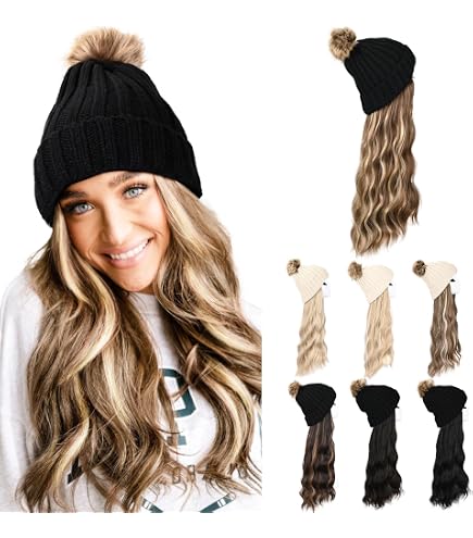 Women Beanie Neckerchief with Detachable Hair Plush Warm Winter Hat Womens Winter Plush Hat with Scarf Attached,Fluffy Faux Fur  main image 2