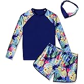 Girls Rash Guard 2-Piece Swimsuit Set - Long Sleeve Swimwear with UPF 50+ Sun Protection Bathing Suit 7-16 Years