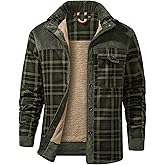 PEHMEA Men's Flannel Shirt Jacket Plaid Sherpa Lined, Warm Fleece Coat for Fall Winter Outdoor