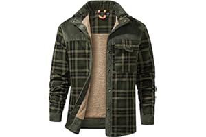 PEHMEA Men's Flannel Shirt Jacket Plaid Sherpa Lined, Warm Fleece Coat for Fall Winter Outdoor
