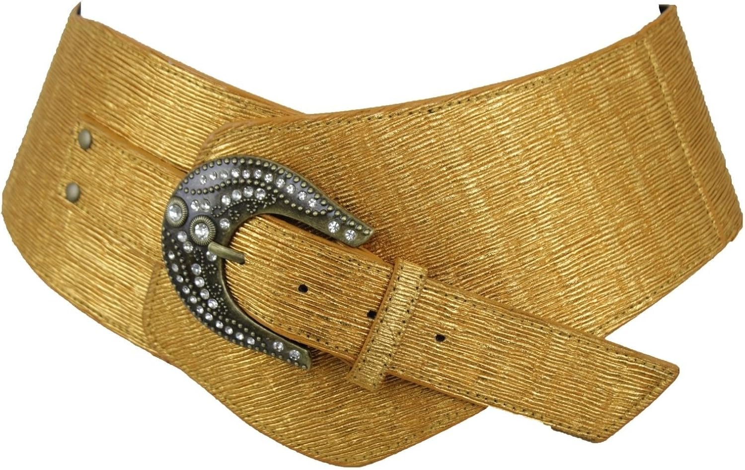 TFJ Women Wide Western Belt Waist Hip Gold Faux Leather Plus Size XL