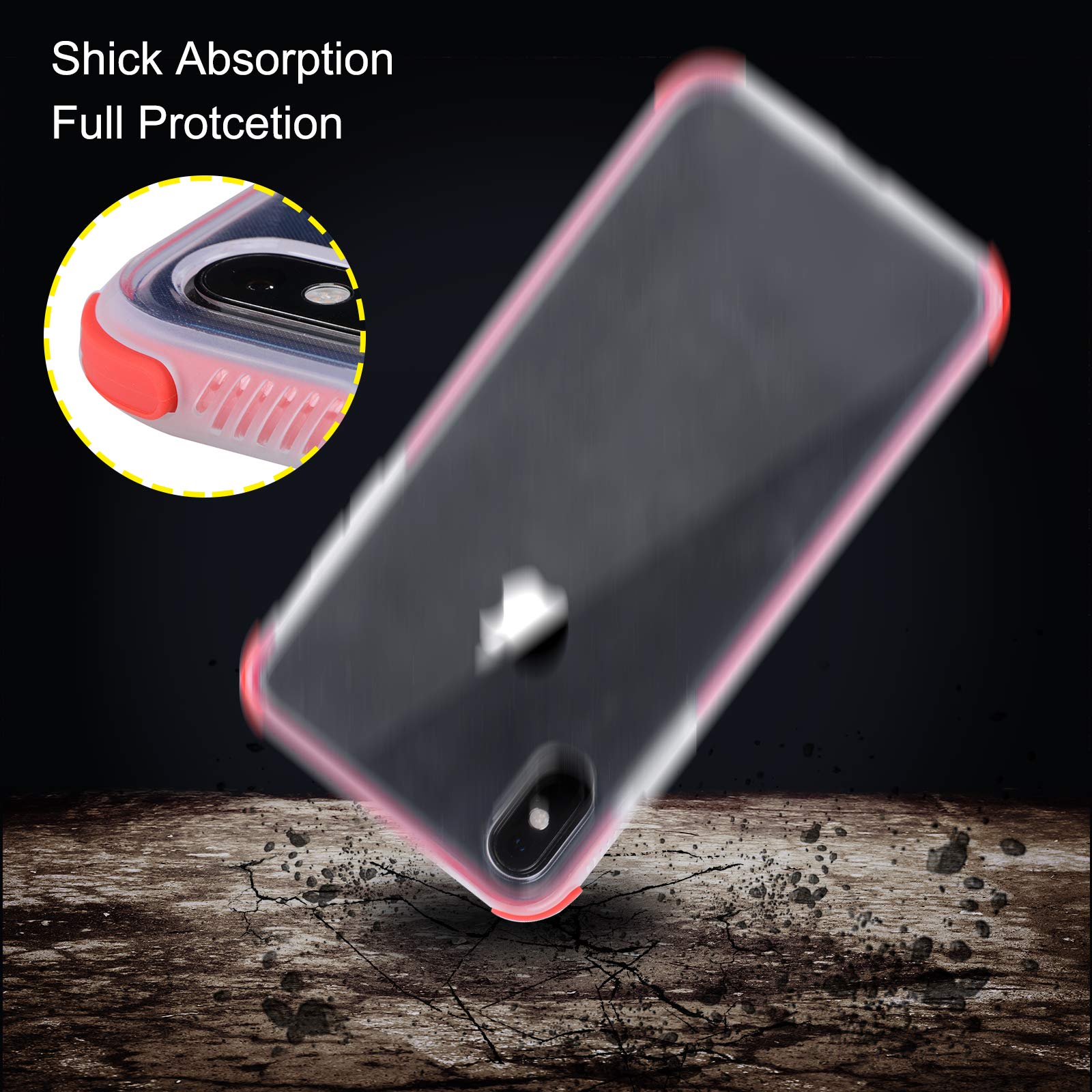 Voilamart iPhone X Case, iPhone Xs Case Crystal Clear Transparent Anti-Slick/Protective Case for iPhone X/Xs 5.8 Inch, Red