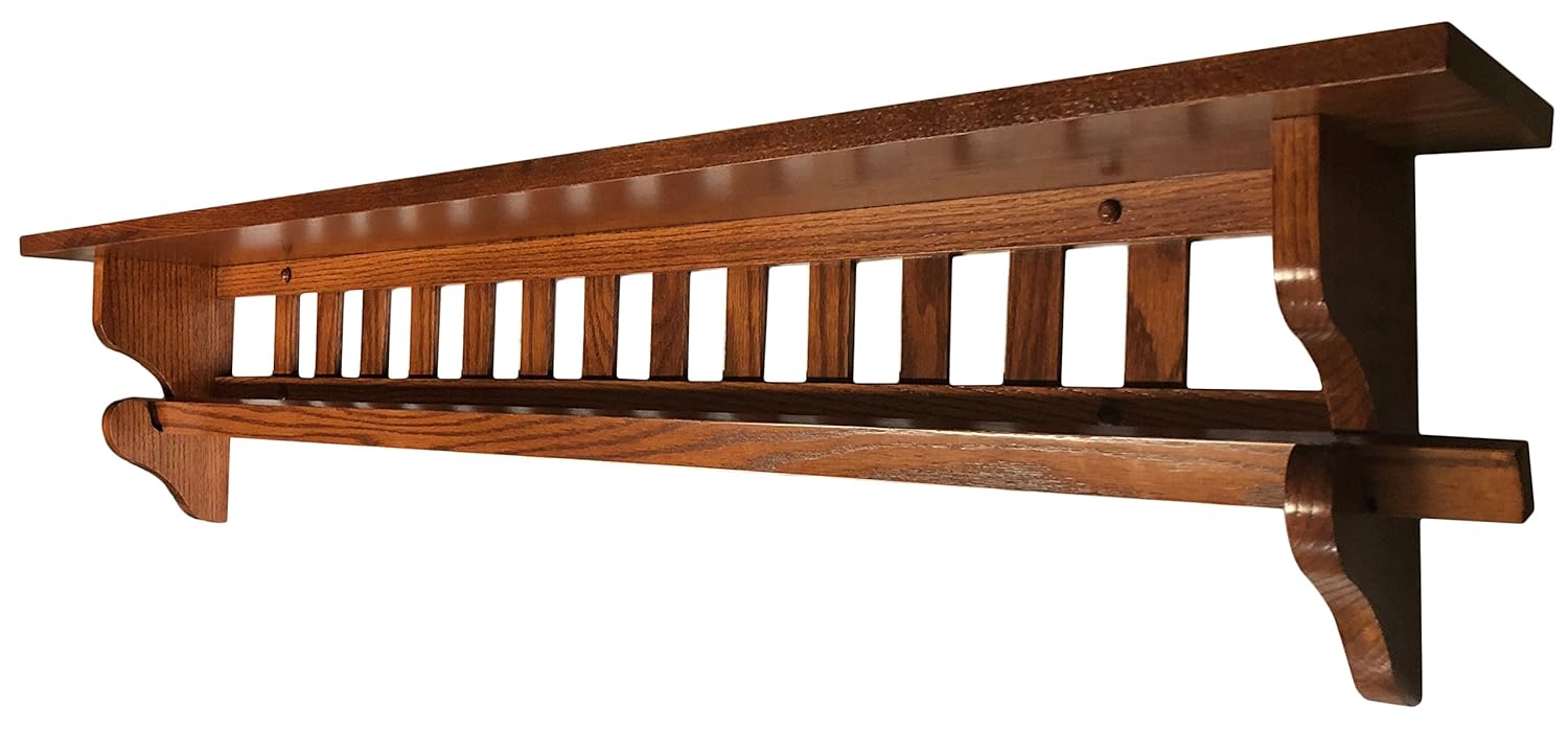 Oak Wood Wall Mounted Mission Quilt Rack With Shelf 60 Pick Your Own Stain 7d Utility Shelves Industrial Scientific