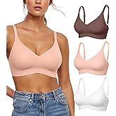 Womens Seamless Bras No Underwire Push Up Bras Scalloped V Neck Padded Bra Wireless Bralette Basic Everyday Bra Multiple Pack