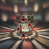 Layninder Tealight Candle Holder, Colored Clear Glass Candle Holder for Table Centerpieces, Vintage Mosaic Tealight Holder Gl