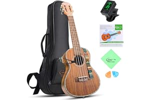 Hricane Ukulele, Concert Ukulele Koa 23 Inch Professional Ukulele Kit for Adults & Beginners with Gig Bag, Strap, Nylon String, Tuner, Guitar Picks, Cleaning Cloth