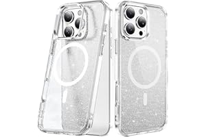 LEMAXELERS Magnetic for iPhone 13 Pro Max Case, Compatible with MagSafe, Anti-Yellowing Clear Glitter Shockproof Protective P