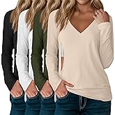 Sweetyweee 4 Pack Women's Long Sleeve Nursing Shirts with Hidden Zipper V Neck Breastfeeding Clothes Maternity Loose Fit Tops