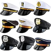 SGBETTER 9 Pack Adult Captain Hat Police Pilot Cap Career Dress up Party Hats for Halloween Role Play Costume Accessories, 9 Styles