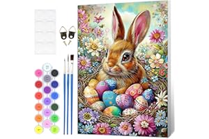 HEIBAGO Easter Paint by Numbers Adult Kit Bunny With Frame, Adult Paint by Number Kits Rabbit, Peinture a Numero Adulte of Be