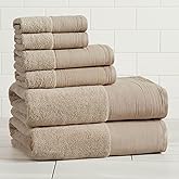 Great Bay Home Light Grey Bath Towel Set - Ultra-Soft 100% Cotton, Linen Like Border Design - 2 Bath Towels, 2 Hand Towels, 2 Washcloths - Absorbent, Quick-Dry, Lightweight Bathroom Towels