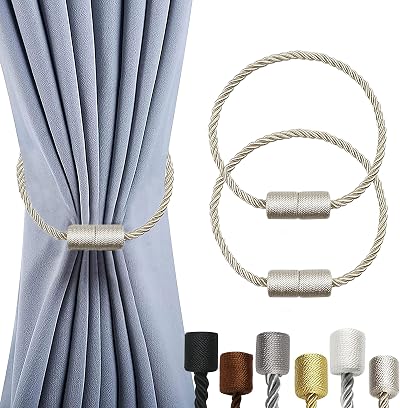OCIOLI 2 Pack Magnetic Curtain Tiebacks Beige Modern Rope Tiebacks 45cm