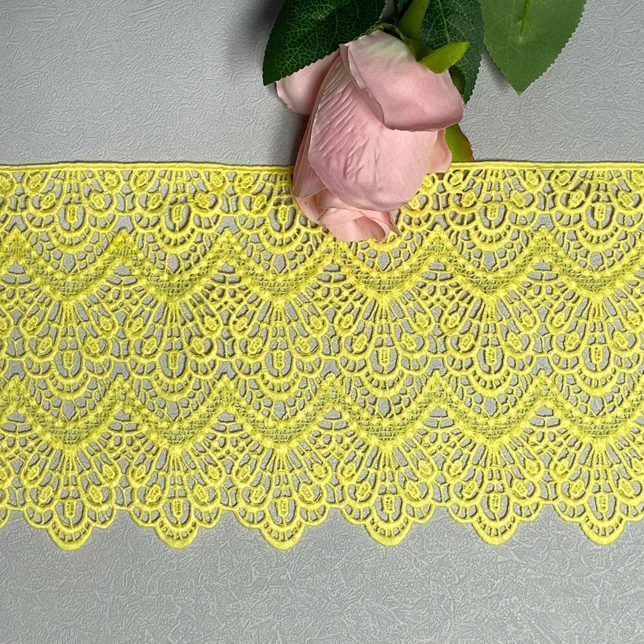 14CM Width Europe Long Pattern Inelastic Embroidery Lace Trim,Curtain Tablecloth Slipcover Bridal DIY Clothing/Accessories.(4 Yards in one Package) (Yellow)