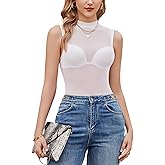 Avidlove Women’s Sheer Mesh Sexy Body Suit Sleeveless Bodysuits Tops Going Out See Through Shirts Leotards (Bra Not Included)