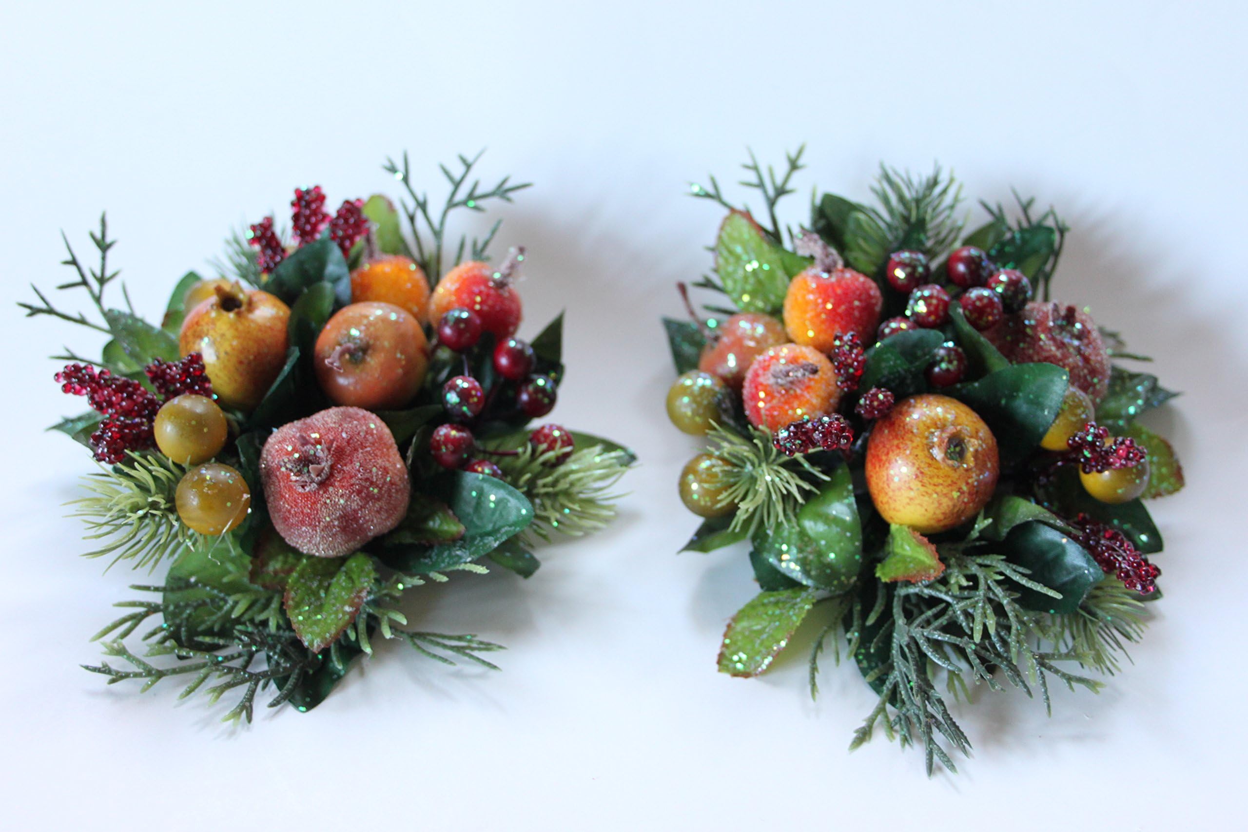 Gisela Graham Christmas Candle Ring Crystalised Fruit and Leaves for 1" Dinner Candle Set of 2