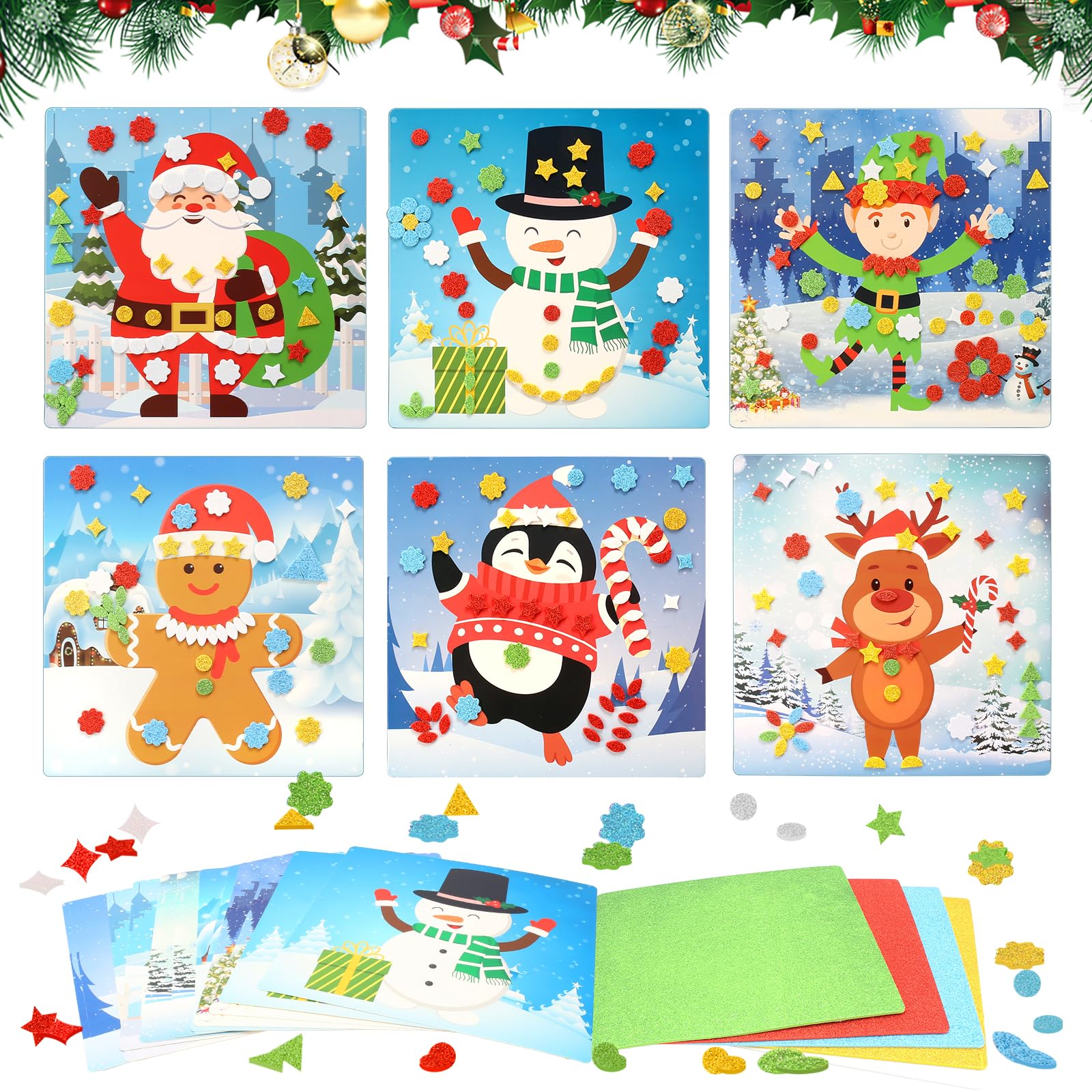 MONCAP 12Pcs Christmas Foam Crafts for Kids Snowman Elf Santa Penguin Gingerbread Man Reindeer Foam Stickers DIY Art and Craft for Children Winter Themed Xmas Party Decoration — image 1