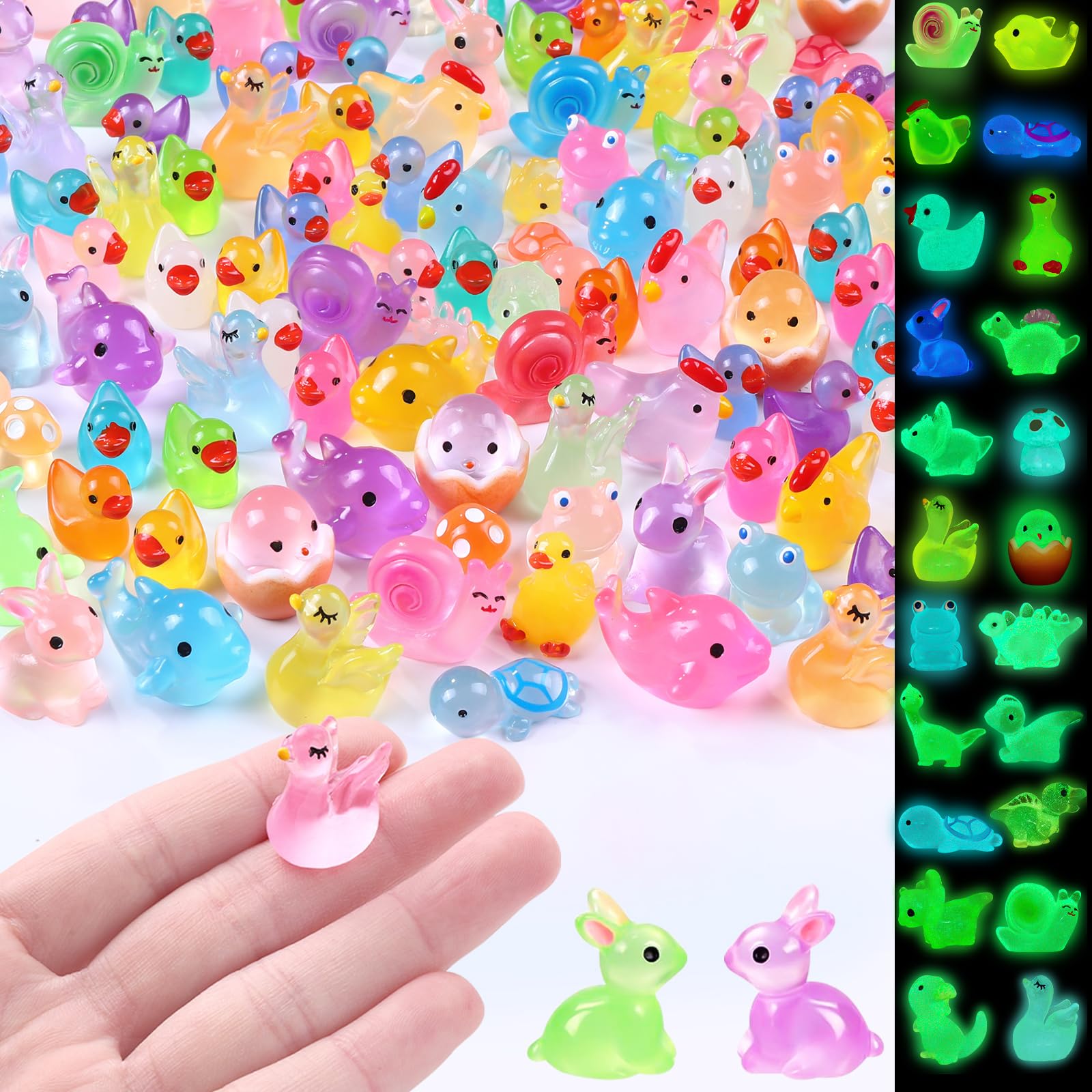 XIMISHOP 130PCS Mini Luminous Resin Animals，19 Styles Tiny Resin Animals Miniature Mini Little Small Plastic Animal Figures Glow in the Dark for Micro Landscape Fairy Aquarium Dollhouse Decor