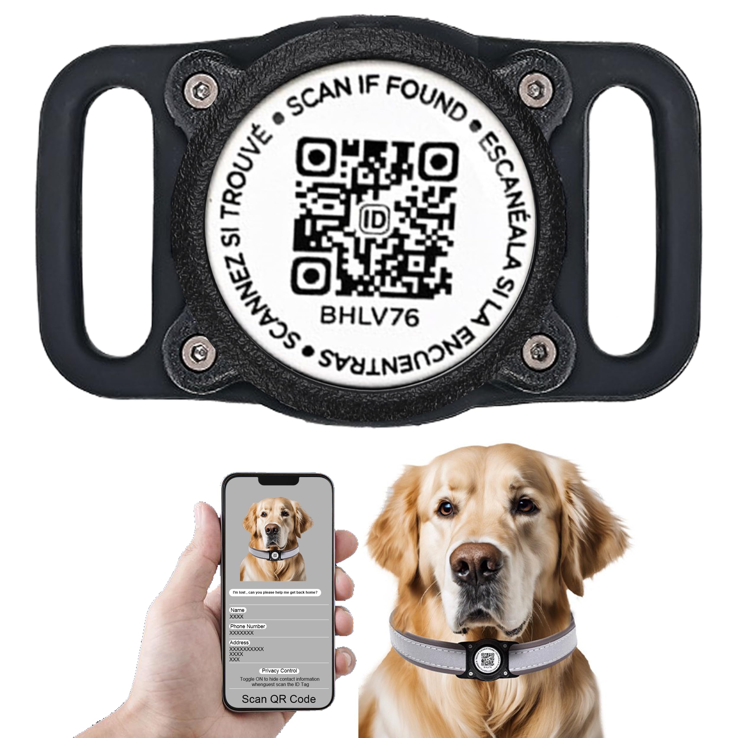 IPX8 Waterproof Smart QR Code AirTag Collar Holder - Scan Alert | Instant Location | Contact Info | Pet App Inquiry