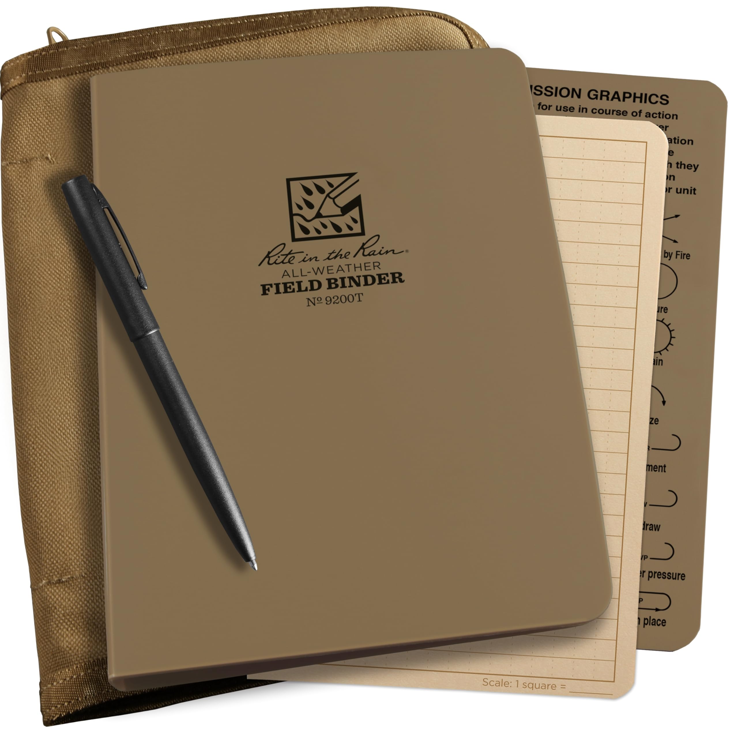 Rite in the Rain Weatherproof Binder Kit: Tan Cordura® Cover, Tan Binder, 50 Sheets Tan Universl Loose Lea variety pac 12 mm Capacity 6 Ring Franklin Covey 'Compact Punch' 4⅝ x 7-Inch Holds 4 Writing Instruments Zippered Enclosure Weatherproof Pen